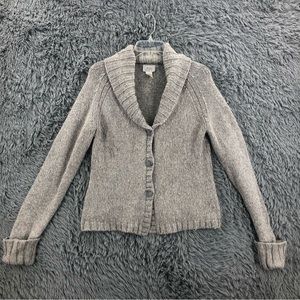 Ann Taylor Loft Sweater Cardigan Womens Medium Grey Virgin Wool Blend Chunky